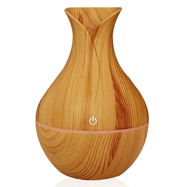Aroma Essential Oil Diffuser, 130ml Ultrasonic Cool Mist Humidifier Aromatherapy with 7 Soothing Colors LED for Home, Yoga, Office, Spa, Bedroom, Baby Room Light & Dark Wood Color (Light Wood Grain)