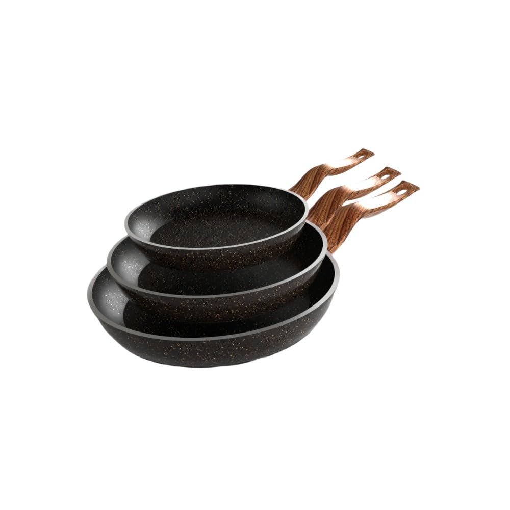 Premium Granite Frying Pan Set 3 Pieces 20/24/28– Nonstick Skillet Cookware Set, Durable, black
