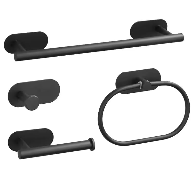 Bathroom Accessories (Black Adhesive Metal Bathroom Accessory Set)