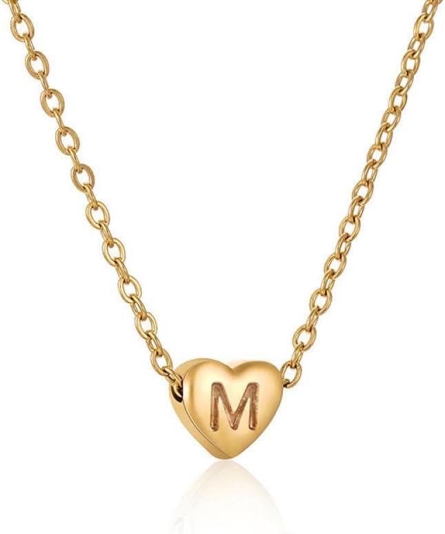 Fayruz Jewelry 18K Gold Plated A-Z 26 Initial Letter Heart Pendant Necklace Stainless Steel Initial Alphabet Letter Pendant Personalized Name Necklace for Women Girls