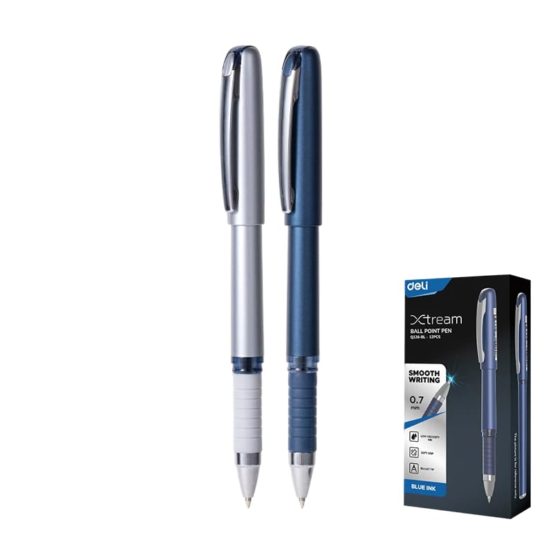 Deli EQ126-BL Xtream Smooth Writing 0.7 mm Bullet Tip Ball Point Pen 12-Pieces Set, Blue