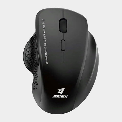 JERTECH W500 Silent Rechargeable Dual Mode Blutooth / 2.4G Wireless Mouse 10m – 6 Buttons – Power Saving On/Off button – 2400 DPI – Lightweight – For Gaming Business | Black