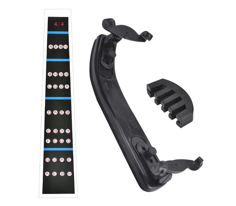 Collapsible Shoulder Rest for 4/4-3/4 Violin & 13''-14'' Viola with Practice Mute & Fingerboard Sticker, Beginner's Practice Accessory (20 * 6cm, Black)