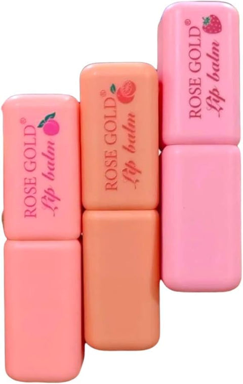 Lip Gloss Lip Balm, Peach Orange Strawberry Fruity Formula, Long Lasting, Set of 3
