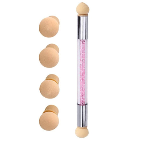 Sponge Nail Art Gradient Tool Pen – Double-Ended Acrylic Nail Design Brush with 4 Replaceable Heads – Gradient, Ombre & Blending Sponge Pen for DIY Manicure & Salon Nail Art