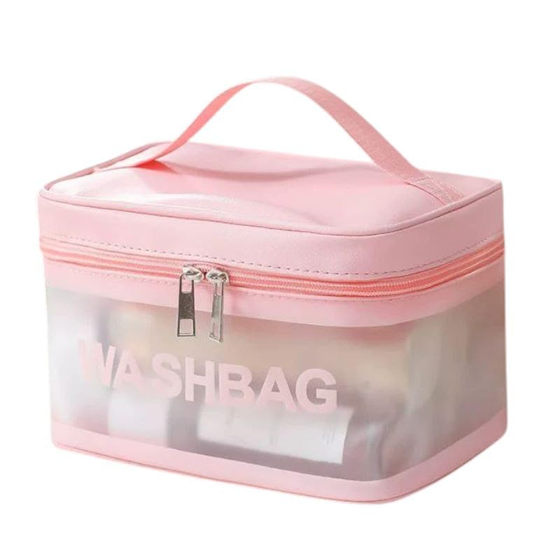 Waterproof PVC Makeup Bag, Portable Cosmetic Bag, Large Capacity, Travel Toiletry Organizer, Storage Bag (pink)