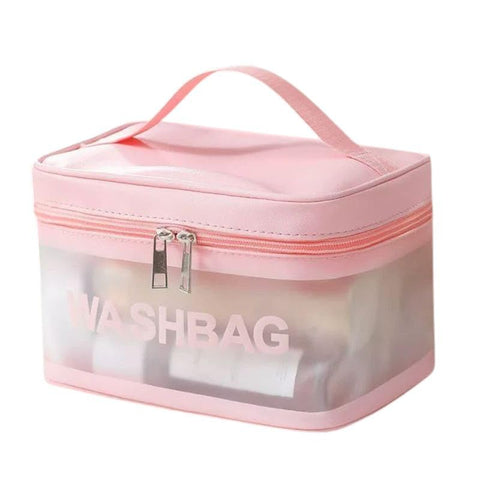 Waterproof PVC Makeup Bag, Portable Cosmetic Bag, Large Capacity, Travel Toiletry Organizer, Storage Bag (pink)