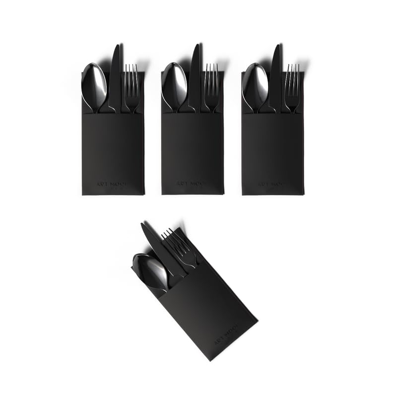 ART MOOD HOME Leather Cover Holder - Set of 4 Cover Holders Durable for Dinner Plate, Dining Table Black 10W x 17L CM