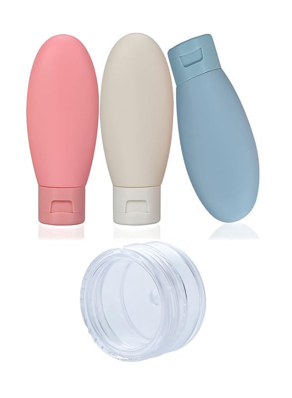 3 Pcs Travel Bottles Set,60ML Travel Bottles & Containers（10.9cm*3.5cm）,1Pcs 15g face cream bottle（3.7cm*2.5cm）,Travel Bottles For Toiletries Small Mini Empty Plastic Squeeze Bottles for Travel Toilet