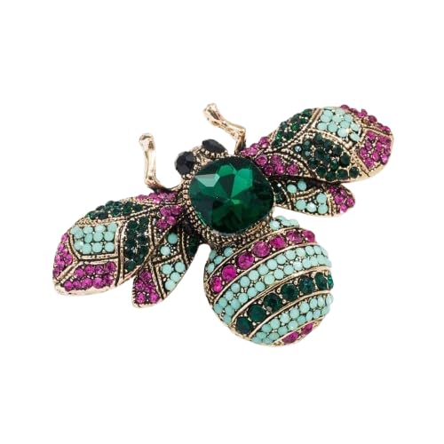 mysouq store | Vintage Bee Brooch with Green Emerald Crystal, Multicolour Rhinestone, Antique Gold, 6cm x 4.2cm
