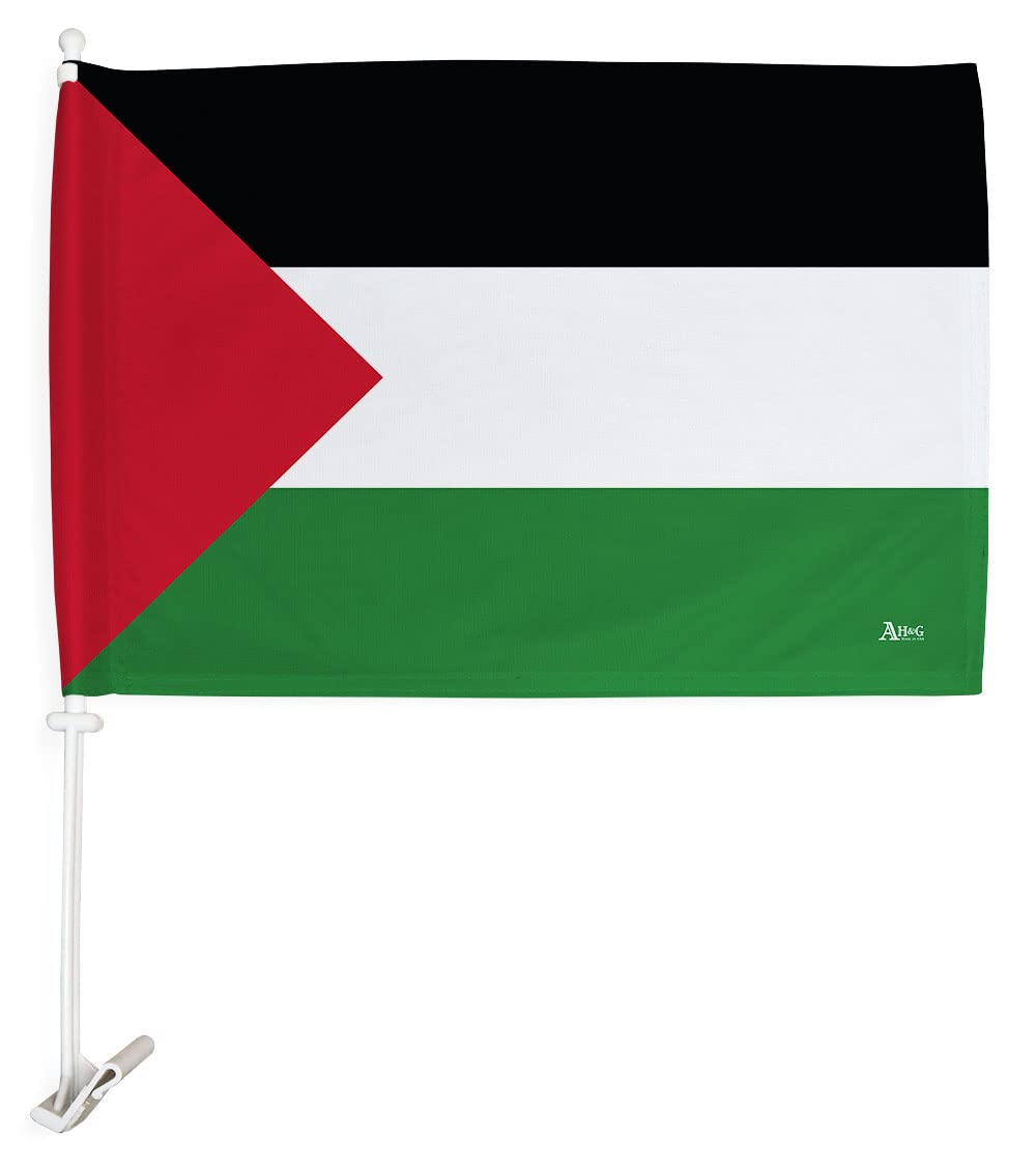 Palestinian Car Flag Bandera De Palestina Para Carros Auto Small Gifts Palestine Decor 12" x 18" Mount Bracket Clip Outdoor Accessories Vehicle Decorations Cars Window Made In USA