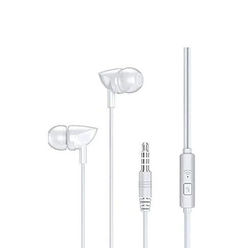 Remax RW-106 Wired Stereo Sound Quality Earphones Containing Microphone With Controller Button And 3.5 Mm Jack - White Headphones Headset