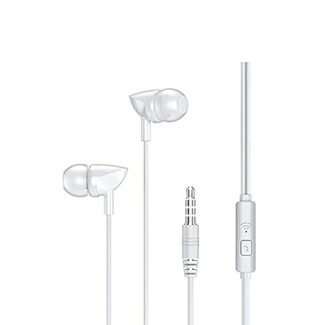 Remax RW-106 Wired Stereo Sound Quality Earphones Containing Microphone With Controller Button And 3.5 Mm Jack - White Headphones Headset
