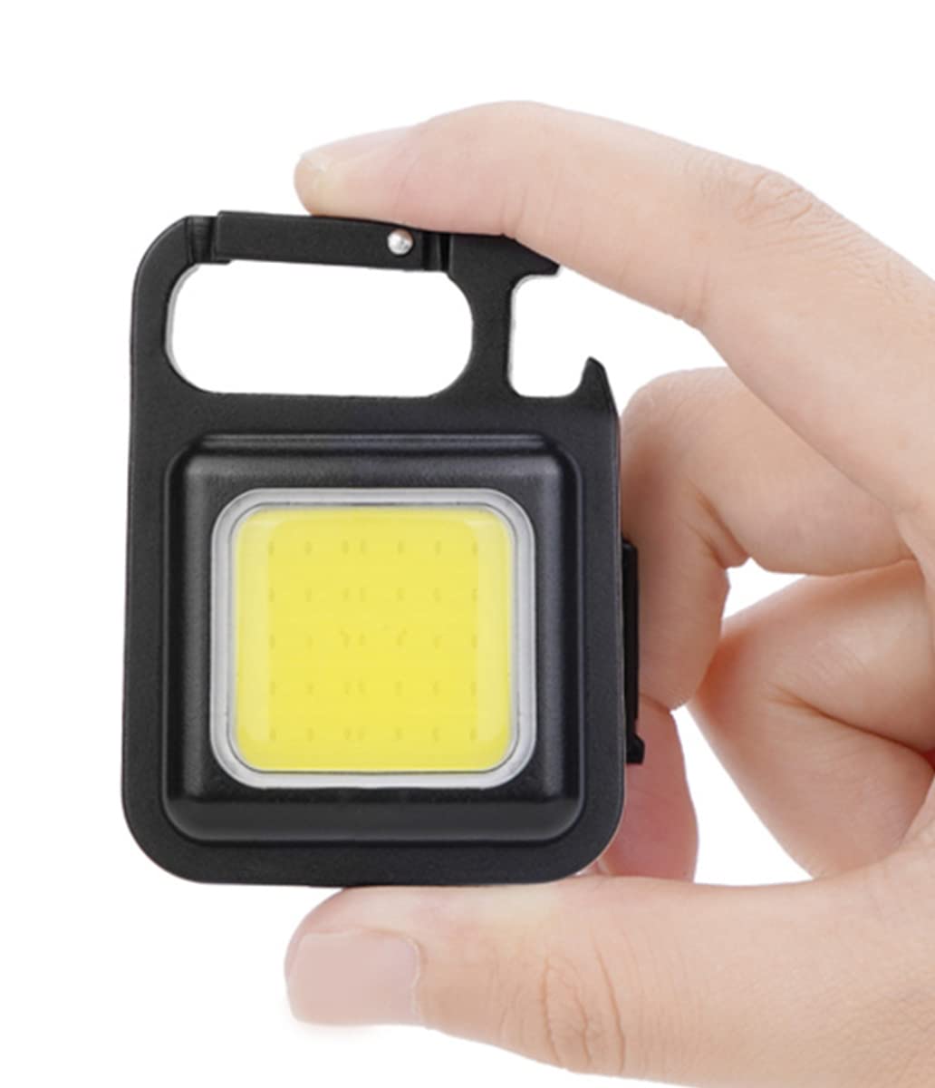 ECVV Mini Keychain LED Flashlight 800 Lumens 3 Modes Flashlight COB Bright Work Light for Camping Fishing Rechargeable Pocket Light with Bottle Opener