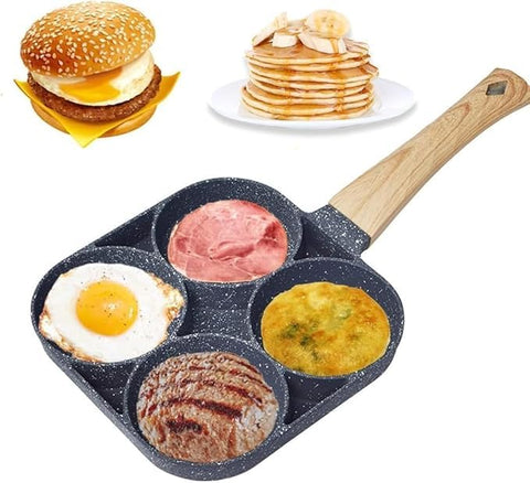 Egg Frying Pan 4 Hole Aluminum Non Stick Pan for Eggs Omelets Pancakes Burgers Breakfast Cooking Easy Clean Even Heating