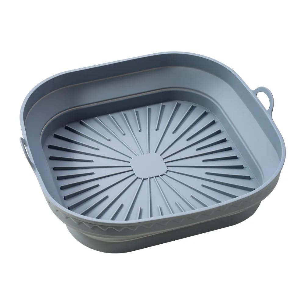 Next Store Silicone Collapsible Air Fryer Mold – Non-Stick Square Plate with Handles for Easy Carry, Keeps Air Fryer Clean (Grey)