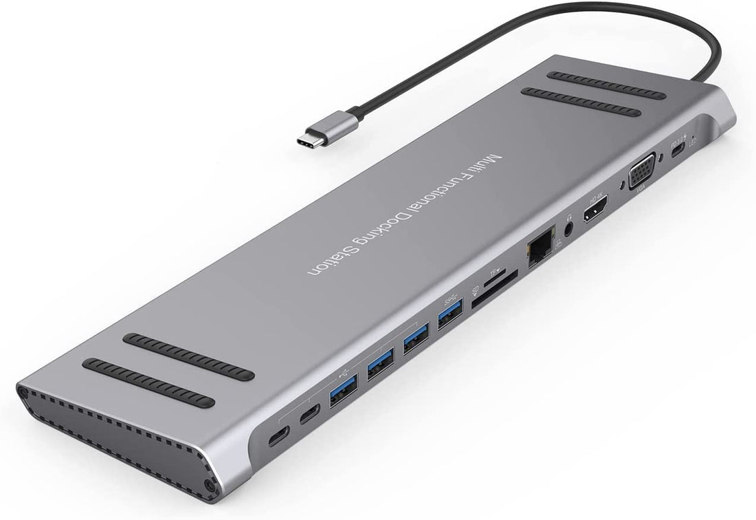 ONTEN 14 in 1 USB C Docking Station,USB C Network Hub with HDMI VGA PD(3.0), 100M Gigabit, Laptop Stand for MacBook iPad Surface pro and More Windows Laptop