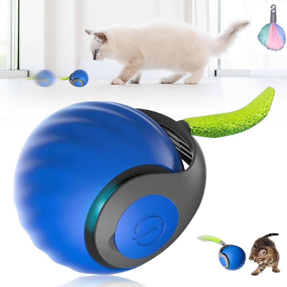 HOIDOKLY Speedy Tail 2.0 Cat Toy, Automatic Moving Ball with Tail, Smart Interactive Pet Toy, Three Switching Modes, Relieve Anxiety (Blue)