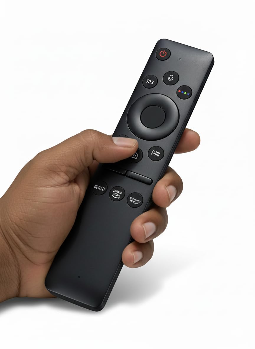 ريموت (ريموت كنترول ذكي - متوافق مع شاشات Smart TV (QLED/UHD) - يدعم الأوامر الصوتية وأزرار وصول سريع (Netflix, Prime Video), اسود)