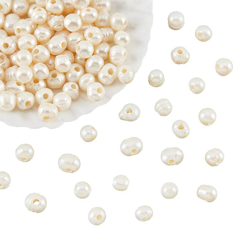 NBEADS 100 Pcs 8~9.5mm Natural Freshwater Pearl Beads, 2mm Large Hole Threaded Oval Freshwater Pearl Loose Pearls Charms Beads for Craft Earrings Jewelry Making, Cornsilk Color
