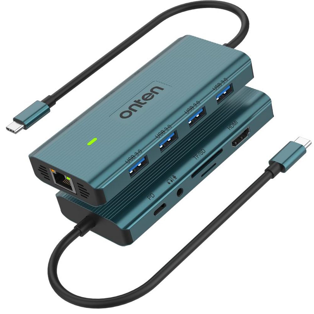 for ONTEN UC962 USB C Docking Station HDMI 4K@30Hz, Ethernet (1000/100/10), USB 3.0 X4, 3.5mm Audio Jack, SD 3.0/TF3.0, USB-C PD 3.0 Compatible laptops Thunderbolt3/4/USB-C/Type C (DP Alt Mode)