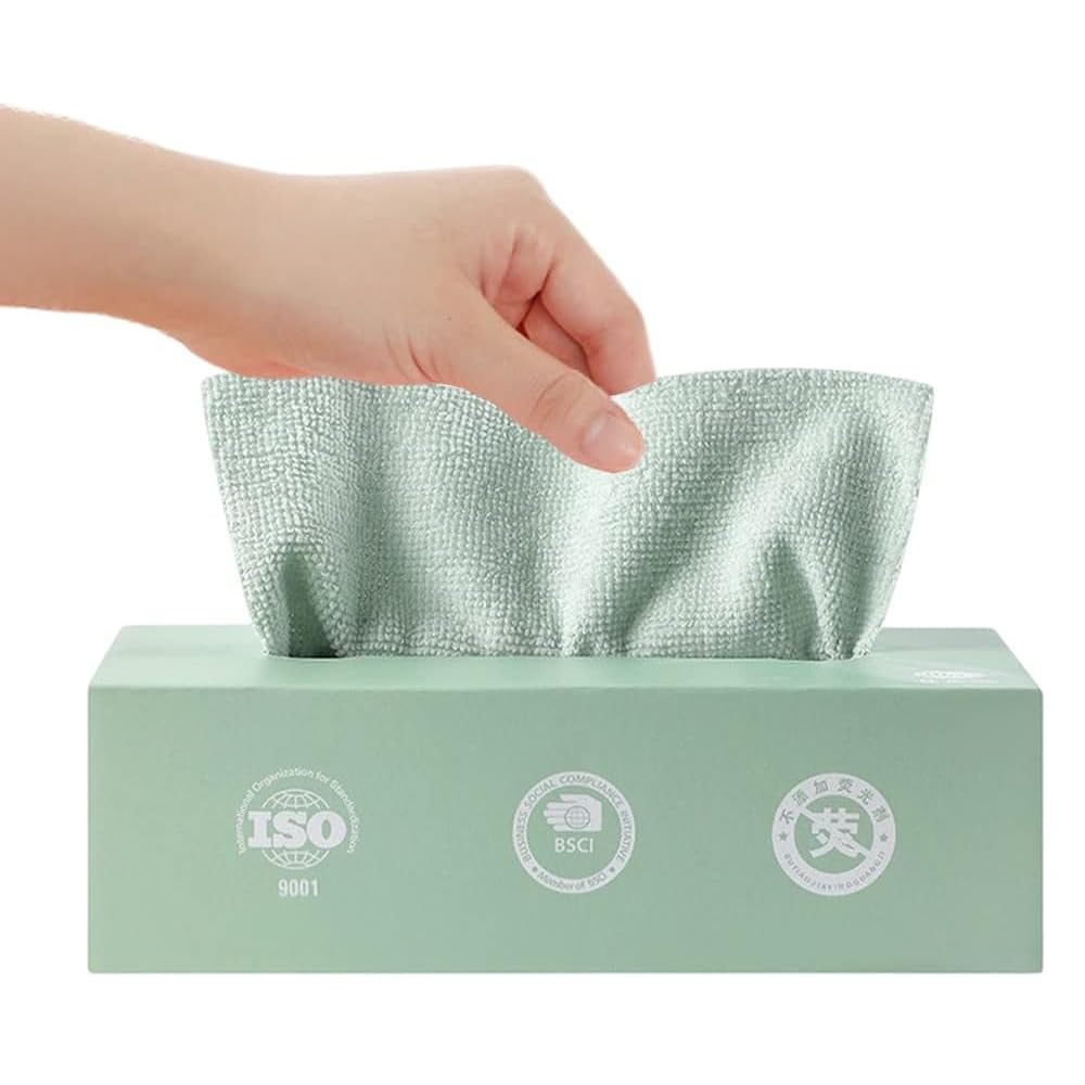 ALMEKAQUZ20 Sheets Disposable Cleaning Cloths, Cleaning Towels, Microfiber Towel Reusable Dish Cloths with Dispenser Box, Lazy Rags, Car Wipes for Cleaning Cloths for Home Kitchen (Matcha Green)