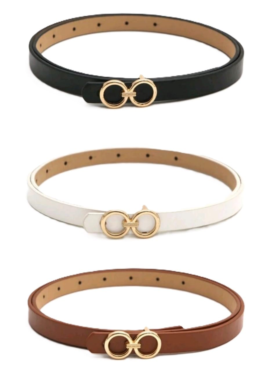 3 Piece Round Buckle Slim Belt Set Multicolor for Women