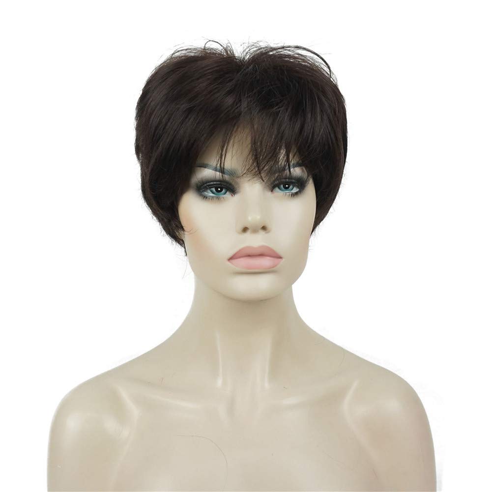 ECIF Lydell Wigs For Women Short Hair Straight Synthetic Wig With Hair Bangs Brown