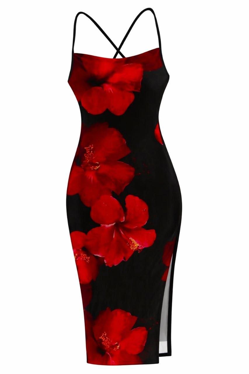 SHEIN-Summer Women's Maxi Dress With Tropical Floral Print, Casual Vacation Style, Color Block Design,Boho Clothes Women