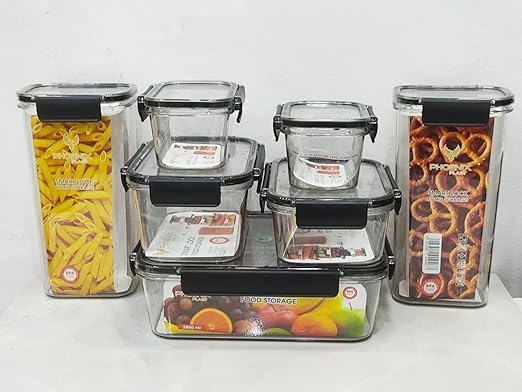 Ultra-Premium Airtight Food Storage Container Set – 7-Piece High-Clarity Acrylic Canisters with Secure Locking Lids, Multi-Color Silicone Seals & Long-Lasting Freshness (400ml–2800ml)