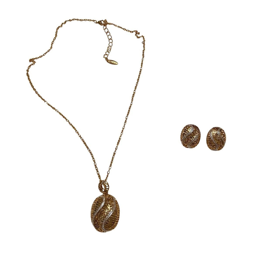 Ornate Antique Gold Necklace and Earrings Set