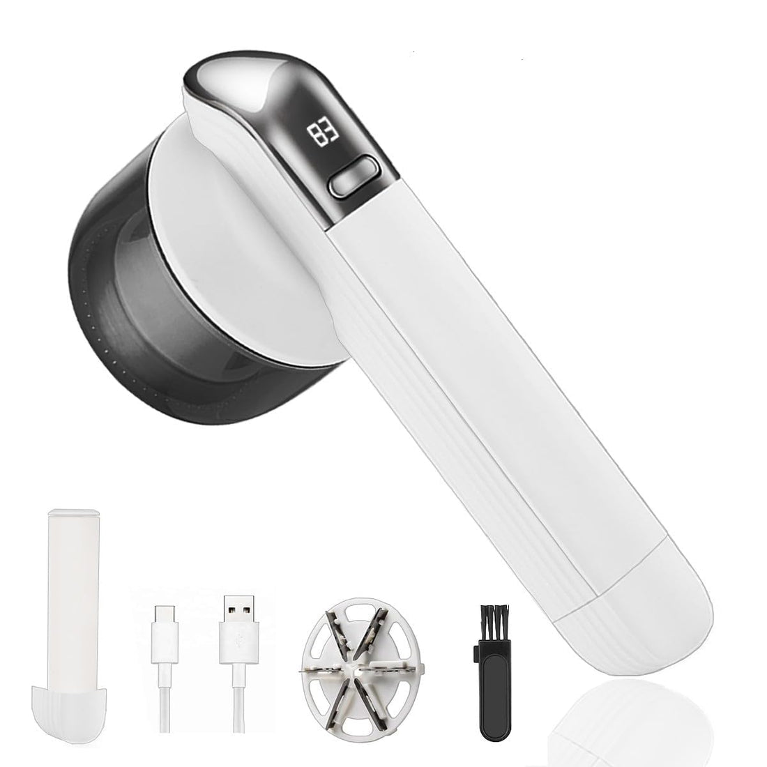 Portable Electric Lint Remover - Fabric Shaver and Fast and Effective Bobble Remover for Clothes, Bobbles from Couch, 2-In-1 LED Digital Display Clothes Debobbler, with Double Protection (White)