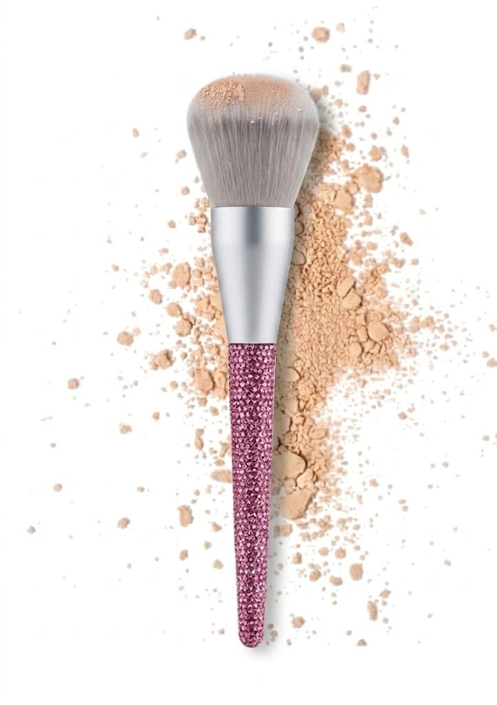 Makeup large Brush Powder Brush Foundation Blush Bronzer Contour Face Blender Professional Mineral Blending Buffing Thick and Dense Soft Synthetic Fibers -dark pink glitterhand