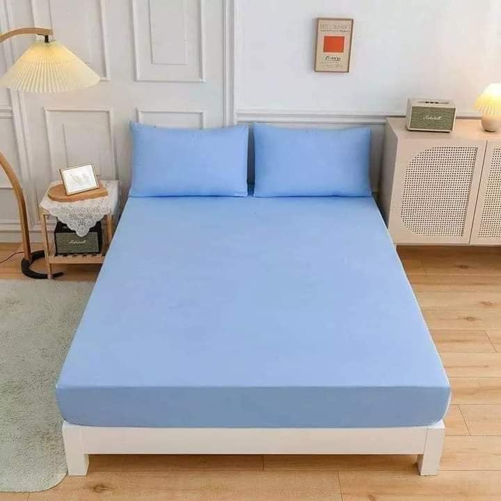 Elhamad 3 Piece Cotton Elastic Sheet Set Suitable for Home, Hotels and Touristic Villages 1 Fitted Sheet with 2 Pillow Cover 50x70 (Sky, Super King 180x200cm)