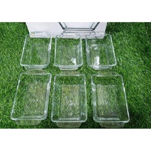 6 Pieces Rectangular Glass Bowl Set Rice Milk Mali Cake Dessert Bowl Set Square Semi Tajine with Two Handles