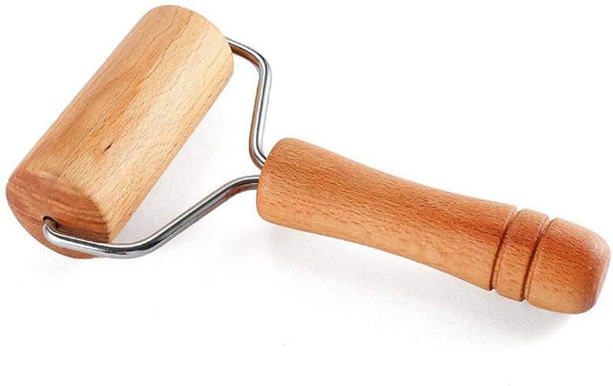 Wooden Pastry Pizza Roller Pin, Wooden Dough Roller ، beach, with wooden handle ‎رول عجين بيتزا خشبية من الزان، بمقبض خشبي