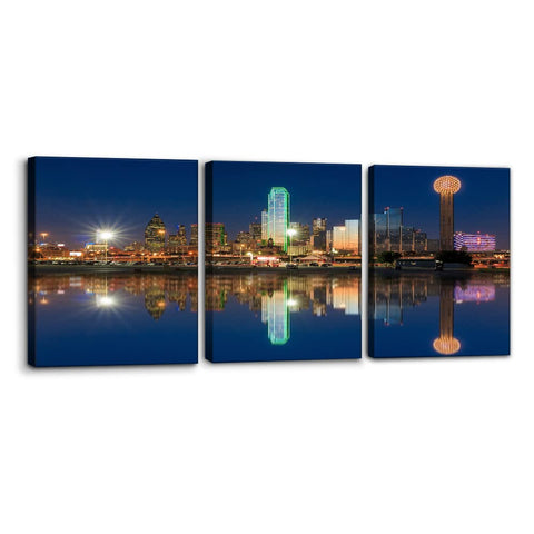 3 Pieces Canvas Wall Art Dallas Cityscape Pictures Prints Texas City Skyline Poster Home Decor Modern Artwork for Walls Paintings Home Office Wall Decor Stretch Framed Ready to Hang - 12" x 16" x 3