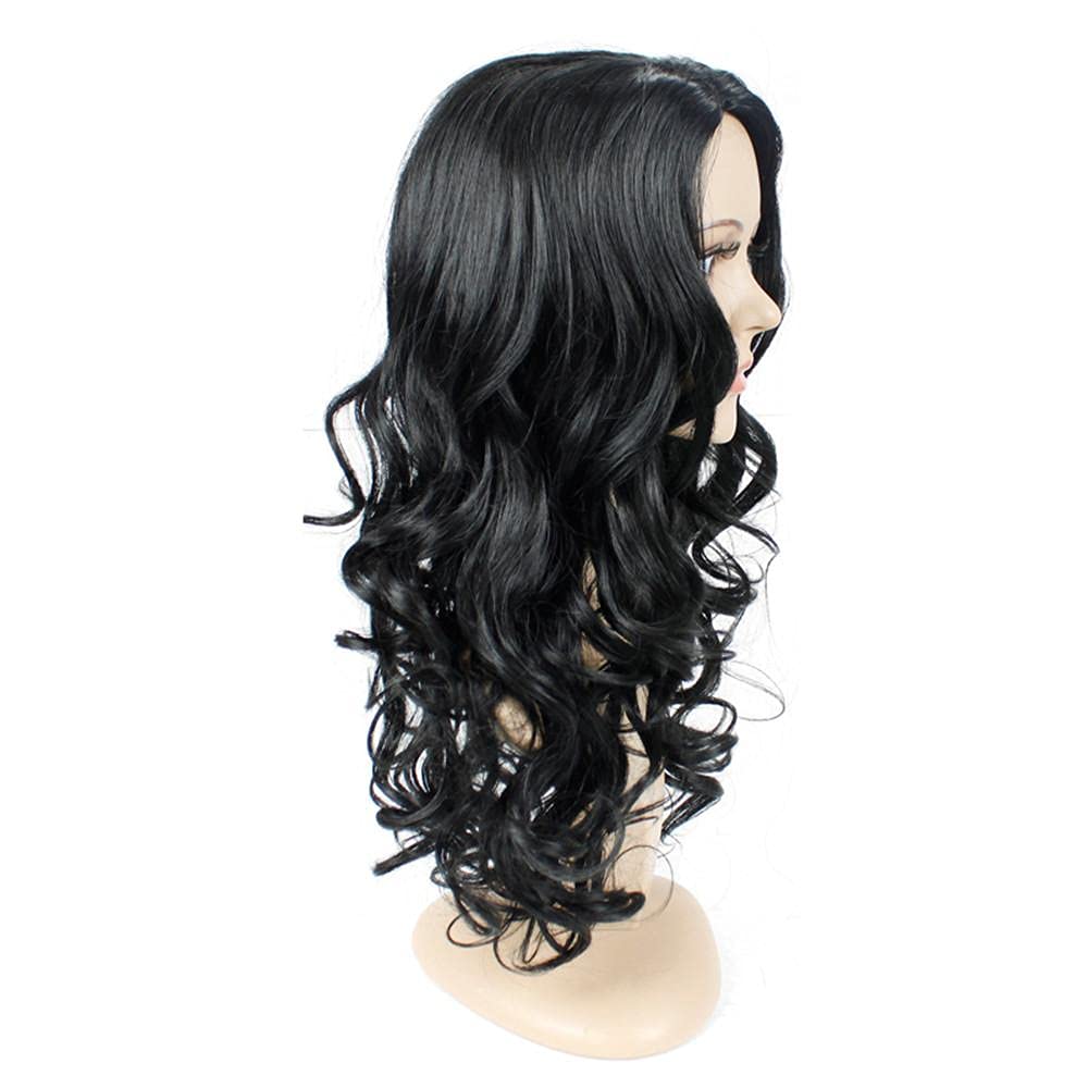 ECIF Fashion Ladies Wig Curly Wavy Long Hair Black, 2724646991789