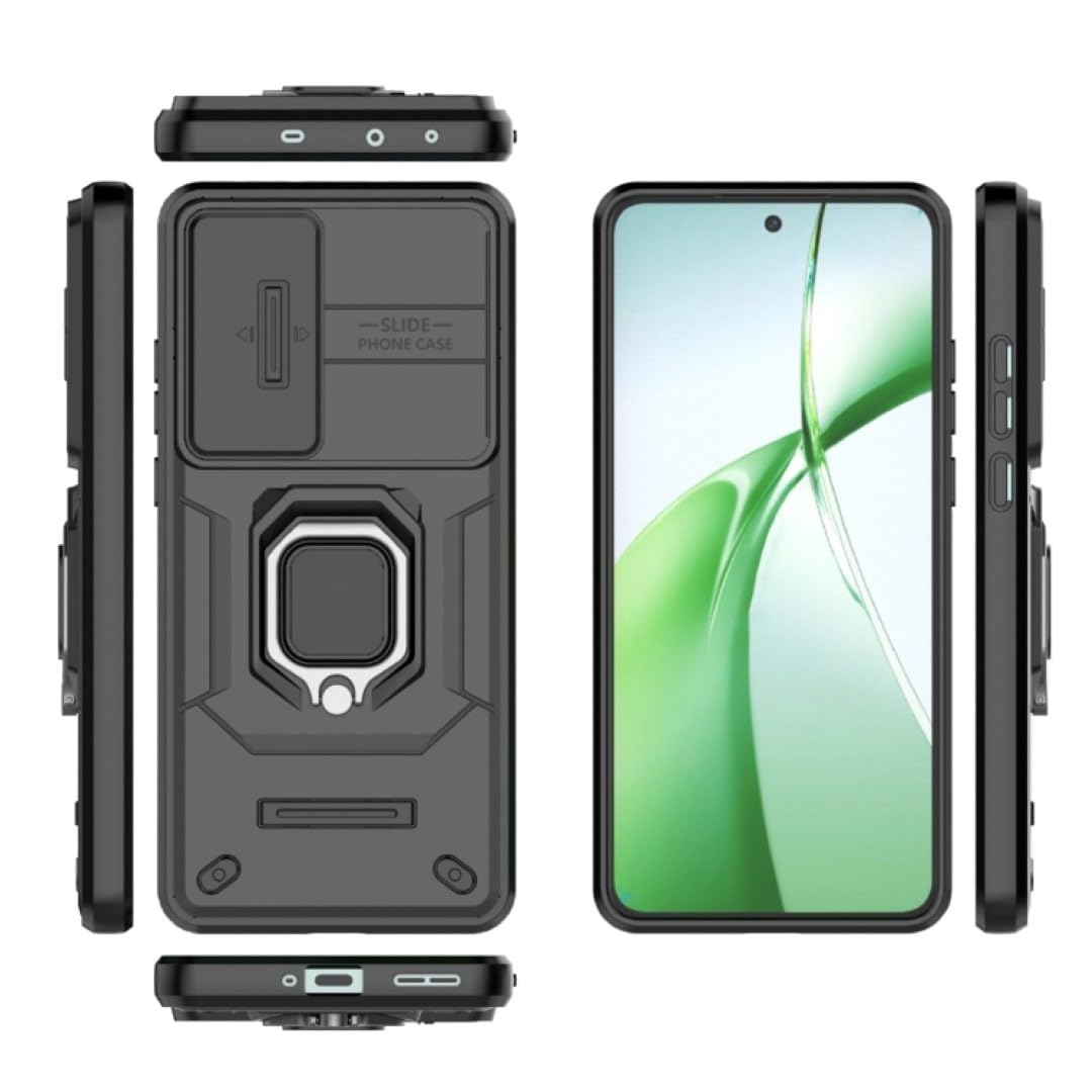 Compatible with OnePlus Nord CE4 5G, Durable phone case with military-grade drop protection, a sliding camshield, and a handy kickstand for added convenience. Black