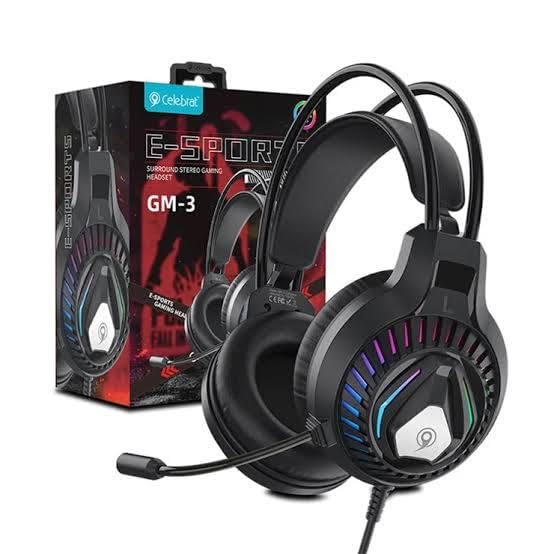 Celebrate GM-3 Wired Gaming Headset, 3D Surround Sound, Support Dual Stereo Channel - Black