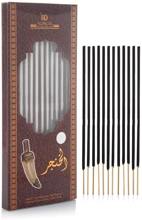Luxury Bakhoor Arabic Al Khanjar, 12 Black Incense Sticks, Traditional Fragrance, with Wooden Stand