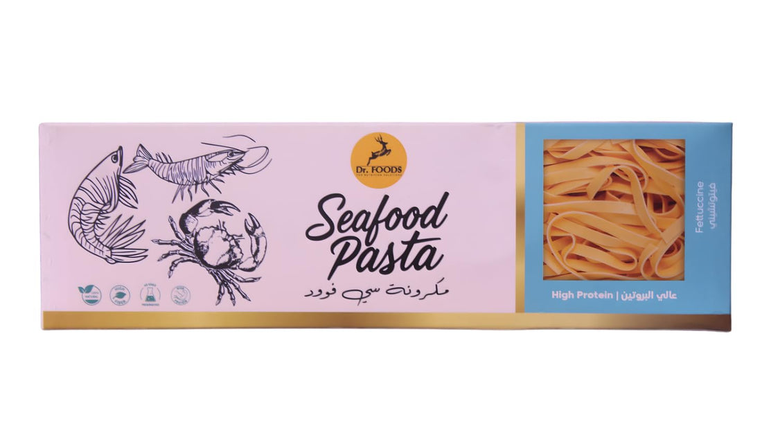 Dr. Foods Seafood PRO+ Fettuccine Pasta, High Protein with Shrimp Lobster Calamari, Mediterranean Style, 400g