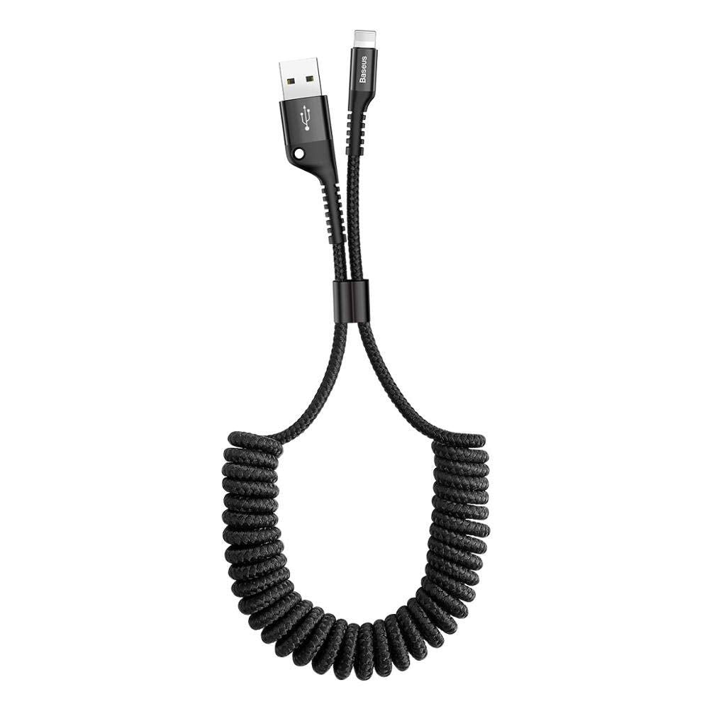 Baseus Car Lightning USB Elastic Cable for Apple iPhone 12 Pro Max / 11 Pro Max / Xs Max / X / XR / SE 2nd / 7 / 8 / 6 / 7 Plus / 8 Plus / 6s Plus / 5s Fast Charging 2.4A - 1 Meter - Black
