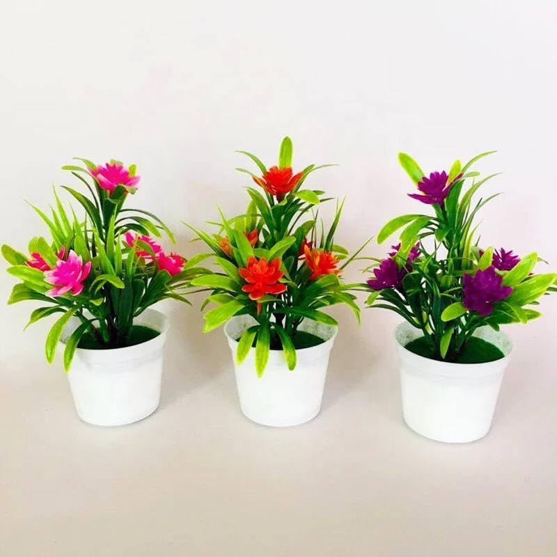 Artificial Potted Plant, Pink Flowers, Home Decor, 18cm Height, 13cm Width, Green Leaves