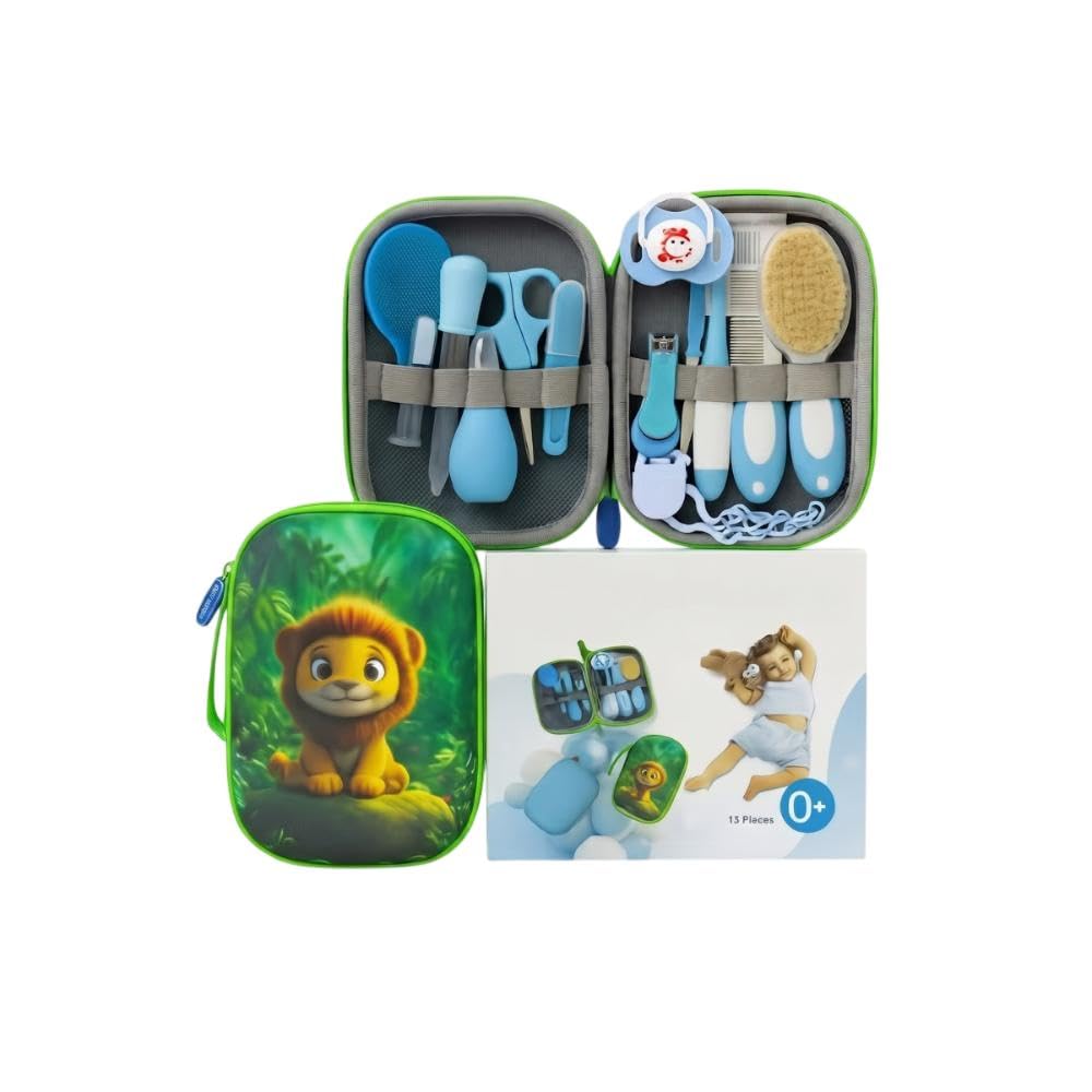 Baby Grooming Kit, 13 Piece Baby Daily Care Essential Kit with Storage Bag, Baby Nail Kit for Newborn Baby Health Care and Personal Care (Green)