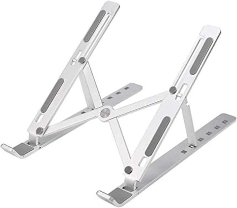 QUEST Adjustable Metal Laptop Stand – Universal Portable Holder for Laptops, Tablets & Notebooks, Durable & Foldable Design - Silver