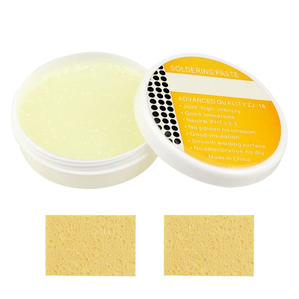 LETANG Solder Flux Paste 30g, Soldering Grease Gel for Metal Tin Wire, Cleans and Prevents Soldering Iron Tip and PCB oxidation, Includes 2 Cleaning Sponges