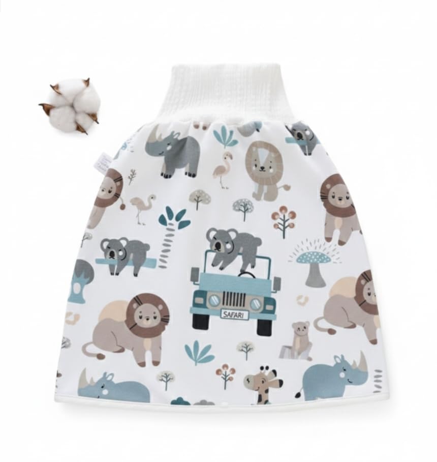 MZ Baby Waterproof Training Diaper Skirt with Koala Print Pattern, White, Medium Size for Toddlers Up to 4 Years, Bedwetting Protection