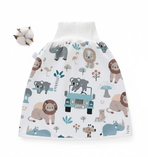 MZ Baby Waterproof Training Diaper Skirt with Koala Print Pattern, White, Medium Size for Toddlers Up to 4 Years, Bedwetting Protection