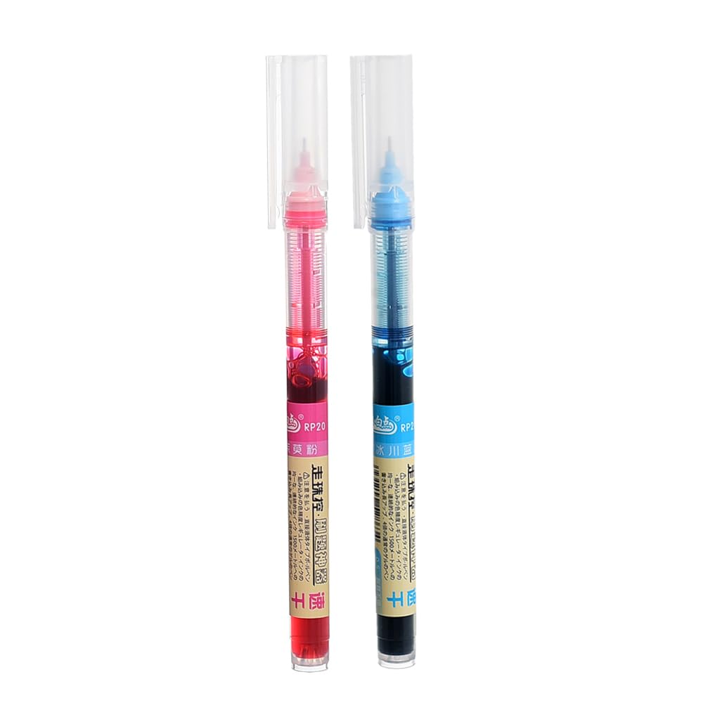Little White RP-20 Rollerball Ink Pen set of 2 Pcs Assorted ink pen 0.5mm For Office, Student, Signature - Pink Baby blue